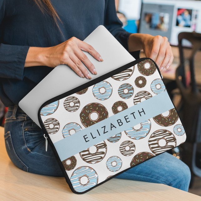 Blauwe Donuts, Bruine Donuts, Strooien, Jouw naam Laptop Sleeve (Creator heeft geüpload)