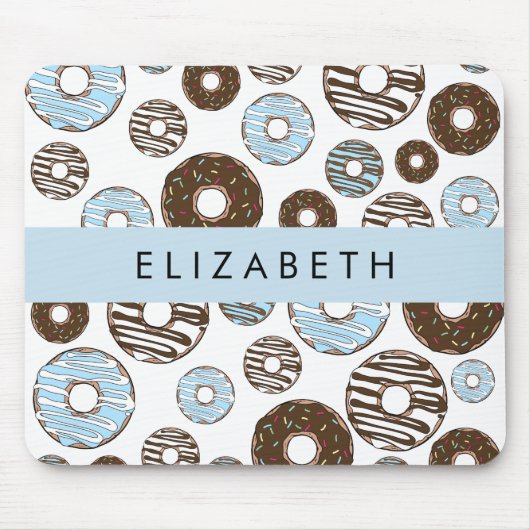 Blauwe Donuts, Bruine Donuts, Strooien, Jouw naam Muismat (Voorkant)