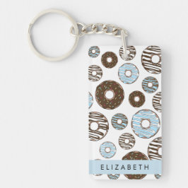 Blauwe Donuts, Bruine Donuts, Strooien, Jouw naam Sleutelhanger