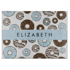 Blauwe Donuts, Bruine Donuts, Strooien, Jouw naam Snijplank