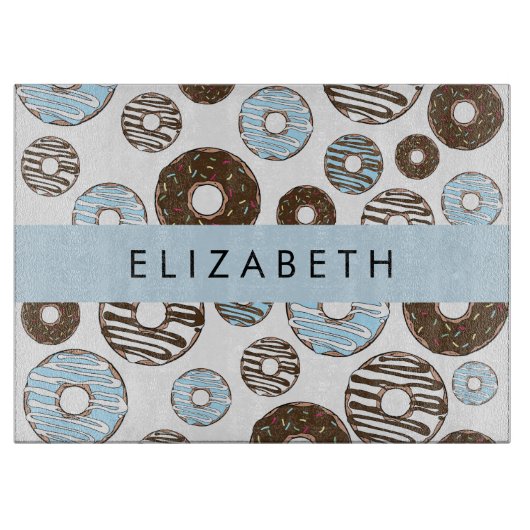 Blauwe Donuts, Bruine Donuts, Strooien, Jouw naam Snijplank (Voorkant)