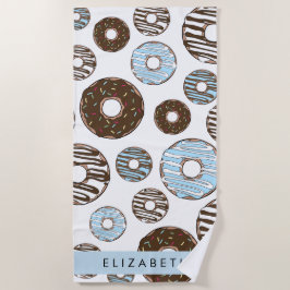 Blauwe Donuts, Bruine Donuts, Strooien, Jouw naam Strandlaken