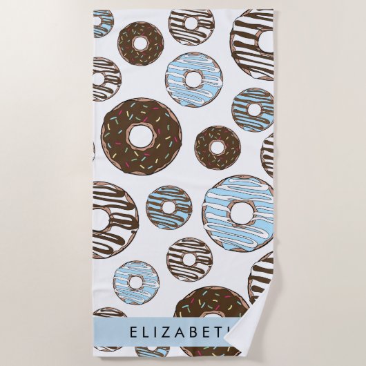 Blauwe Donuts, Bruine Donuts, Strooien, Jouw naam Strandlaken (Voorkant)