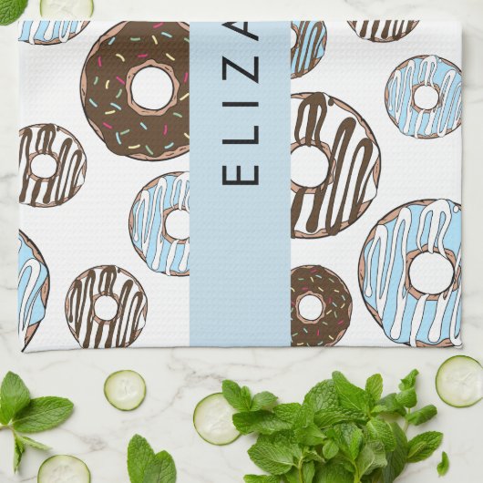 Blauwe Donuts, Bruine Donuts, Strooien, Jouw naam Theedoek (Gevouwen)