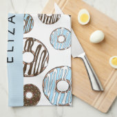 Blauwe Donuts, Bruine Donuts, Strooien, Jouw naam Theedoek (Quarter Fold)