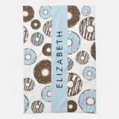 Blauwe Donuts, Bruine Donuts, Strooien, Jouw naam Theedoek (Verticaal)