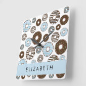 Blauwe Donuts, Bruine Donuts, Strooien, Jouw naam Vierkante Klok (Hoek)