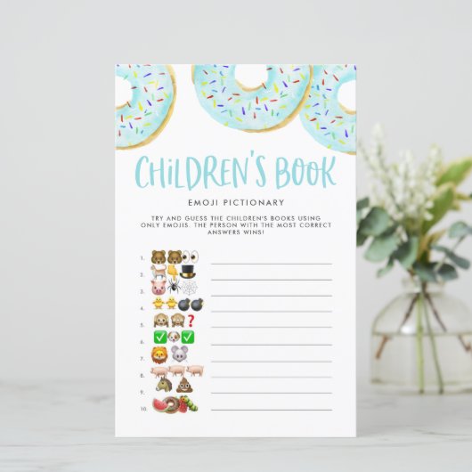 Blauwe Donuts Emoji Baby shower kinderboekenspel (Staand voorkant)