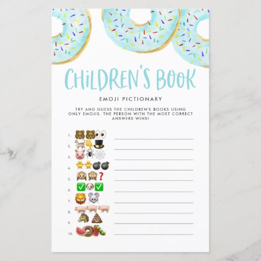 Blauwe Donuts Emoji Baby shower kinderboekenspel (Voorkant)