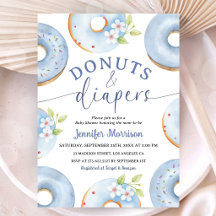 Blauwe Donuts En Luiers Jongens Baby Shower Uitnod