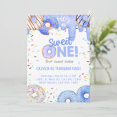 Blauwe donuts, hij is een lieve 1-zoontenjarige ui kaart (Staand voorkant)