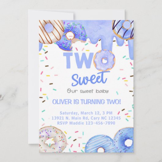 Blauwe donuts twee zoete jongen 2e verjaardag uitn kaart (Voorkant)