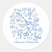 Blauwe Doodle Tropisch Bruidsfeest Viering Ronde Sticker (Voorkant)