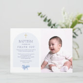 Blauwe doop Dankkaart voor Jongen met Foto Kaart (Staand voorkant)