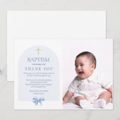 Blauwe doop Dankkaart voor Jongen met Foto Kaart (Voorkant / Achterkant)