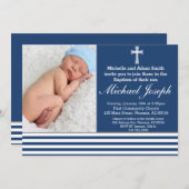 Blauwe Doop Religieuze Witte Jongen Doopsel Kruis Kaart (Voorkant / Achterkant)