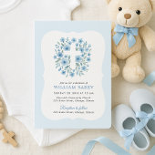 Blauwe doop uitnodigen met gebogen Lijst ontwerp Kaart