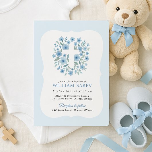 Blauwe doop uitnodigen met gebogen Lijst ontwerp Kaart