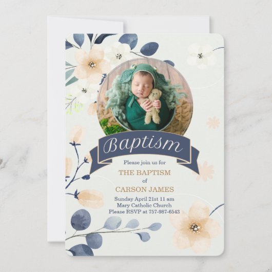 Blauwe Doop voor Baby Jongen Gele Bloesems Kaart (Voorkant)