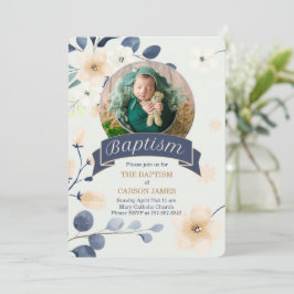 Blauwe Doop voor Baby Jongen Gele Bloesems Kaart