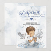 Blauwe doopduif Schattige jongetje biddende doop Kaart (Voorkant / Achterkant)