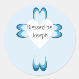 Blauwe doopstickers voor jongens ronde sticker