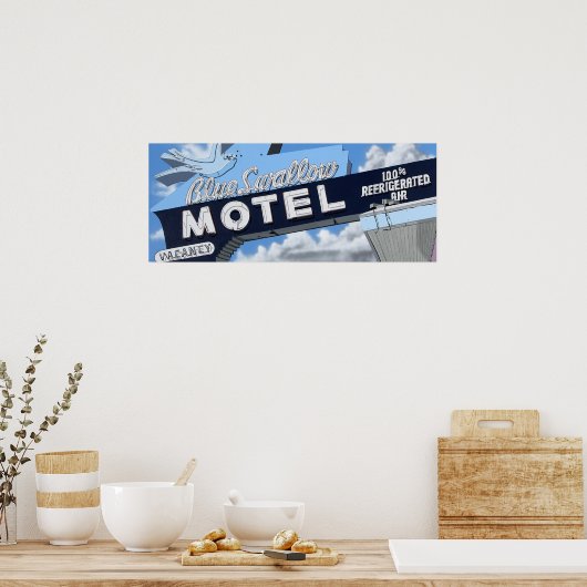 Blauwe doorslikte muis op Route 66 Retro Poster (Keuken)