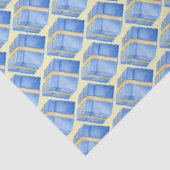 Blauwe doos met geel lintpapier tissuepapier (Detail)