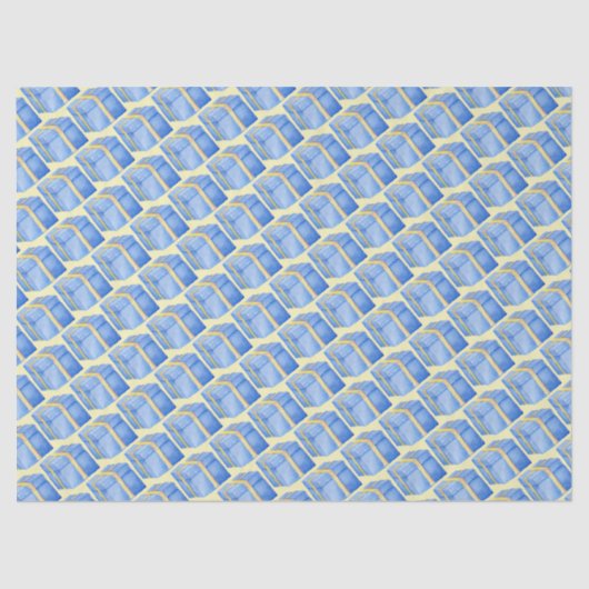 Blauwe doos met geel lintpapier tissuepapier (Voorkant)