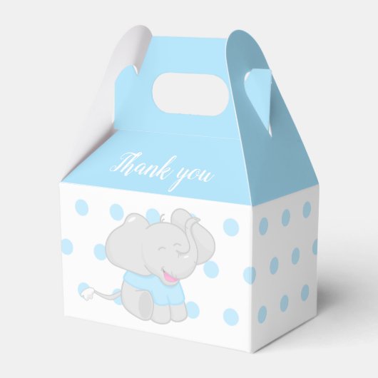 Blauwe doos met olifant Baby shower Bedankdoosjes (Voorkant Zijde)