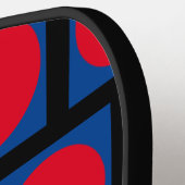 Blauwe doos, rode stip pickleball paddle (Links Detail)