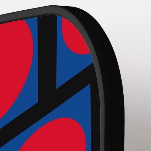 Blauwe doos, rode stip pickleball paddle (Links Detail)