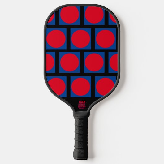 Blauwe doos, rode stip pickleball paddle (Achterkant)