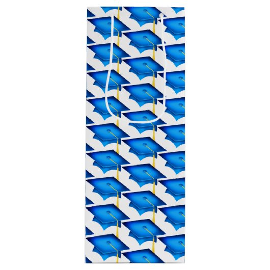 blauwe dopjes met goudbril wijn cadeautas (Voorkant)