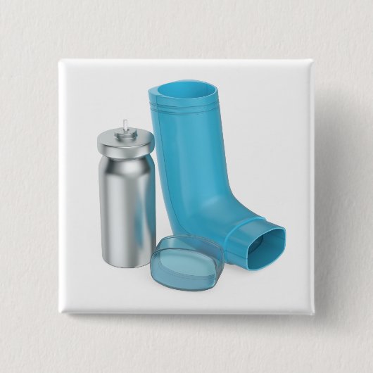 Blauwe draagbare astma-inhalator vierkante button 5,1 cm (Voorkant)