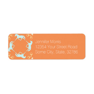 Blauwe draaipaarden en -beetjes etiket