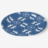 Blauwe draaipaarden en -beetjes papieren bordje (Gekanteld)