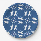 Blauwe draaipaarden en -beetjes papieren bordje (Voorkant)