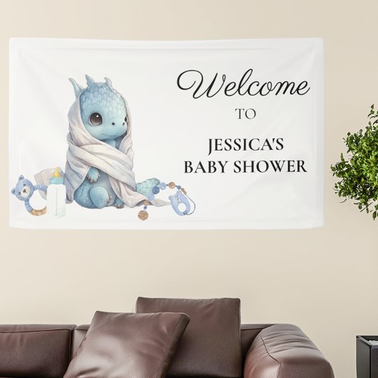 Blauwe Draak Baby Shower Bedankt Spandoek