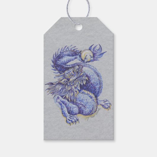 Blauwe draak cadeaulabel (Voorkant)