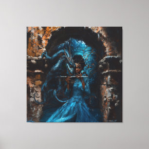 Blauwe draak canvas afdruk