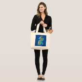 Blauwe draak cartoon grote tote bag (Voorkant (model))