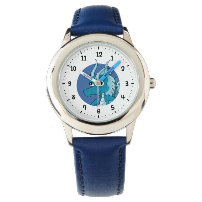 Blauwe draak cartoon horloge (Voorkant)