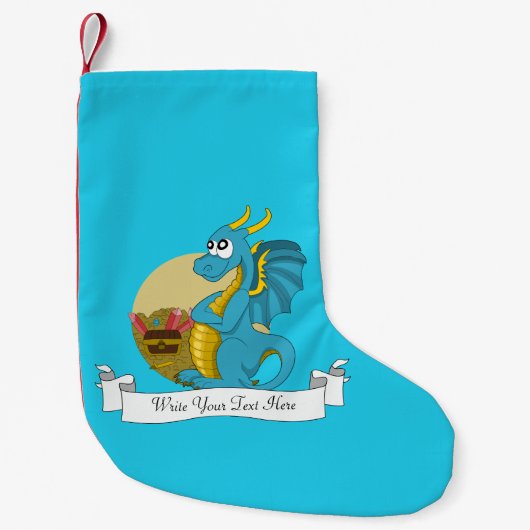 Blauwe draak cartoon kleine kerstsok (Voorkant)
