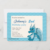 Blauwe draak cartoon verjaardagsdrukuitnodigingen kaart (Voorkant)