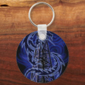 Blauwe draak die rond een derrick loopt sleutelhanger (Voorkant)