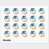 blauwe draak die vuur spuwt ronde sticker (Vel)