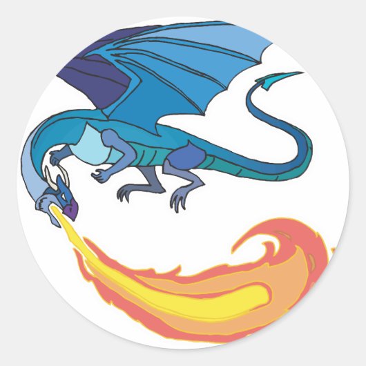 blauwe draak die vuur spuwt ronde sticker (Voorkant)