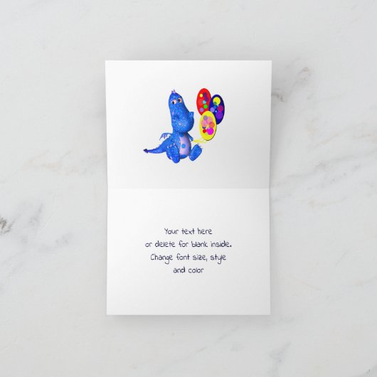 Blauwe draak en ballonnen blanco noot Kaart (Binnen)