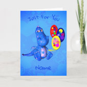 Blauwe draak en ballonnen gepersonaliseerd op zate kaart (Voorkant)